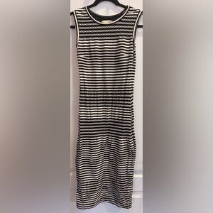 NICOLE MILLER ATELIER Sleeveless Cotton Blend  Midi Dress Black White Medium